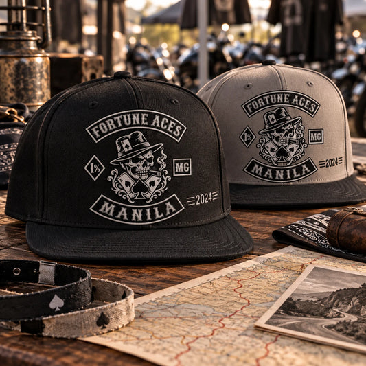 Rally and event edition motorcycle club flat-brim cap
