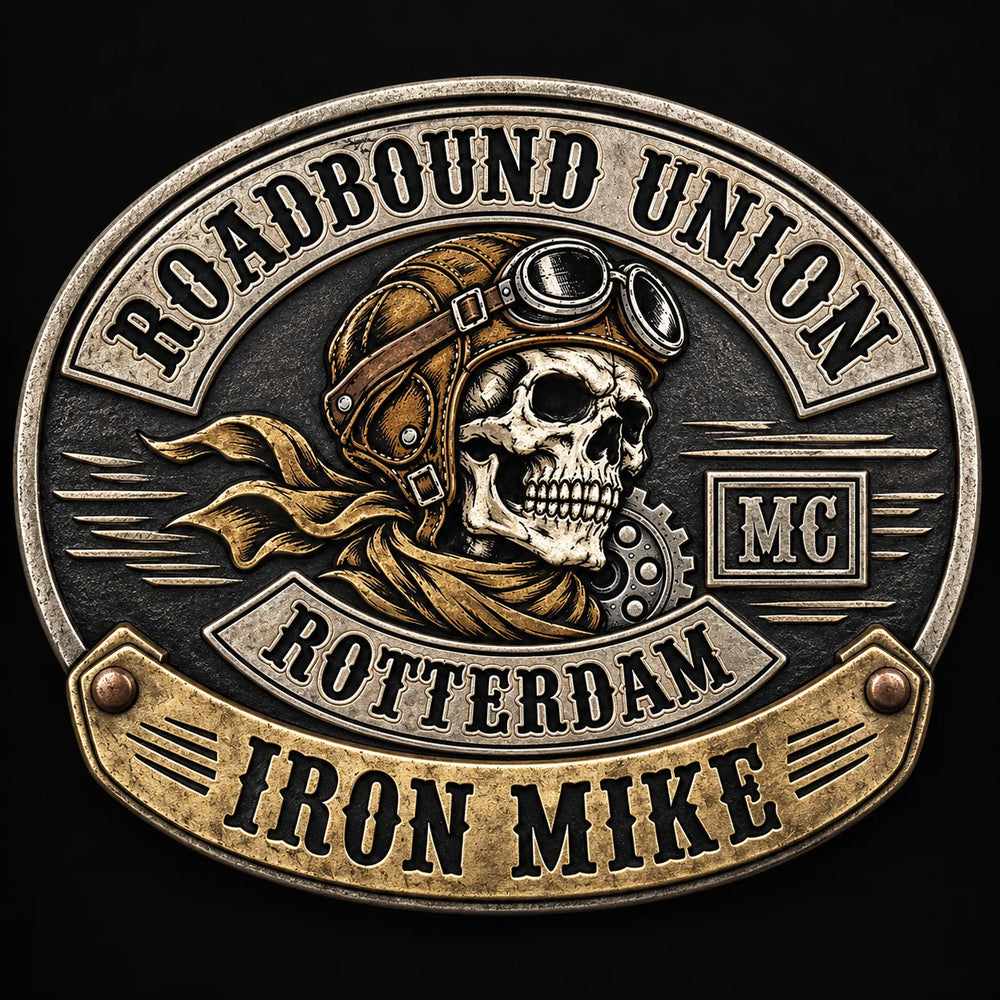 Roadbound Union motorcycle club road name personalized belt buckle