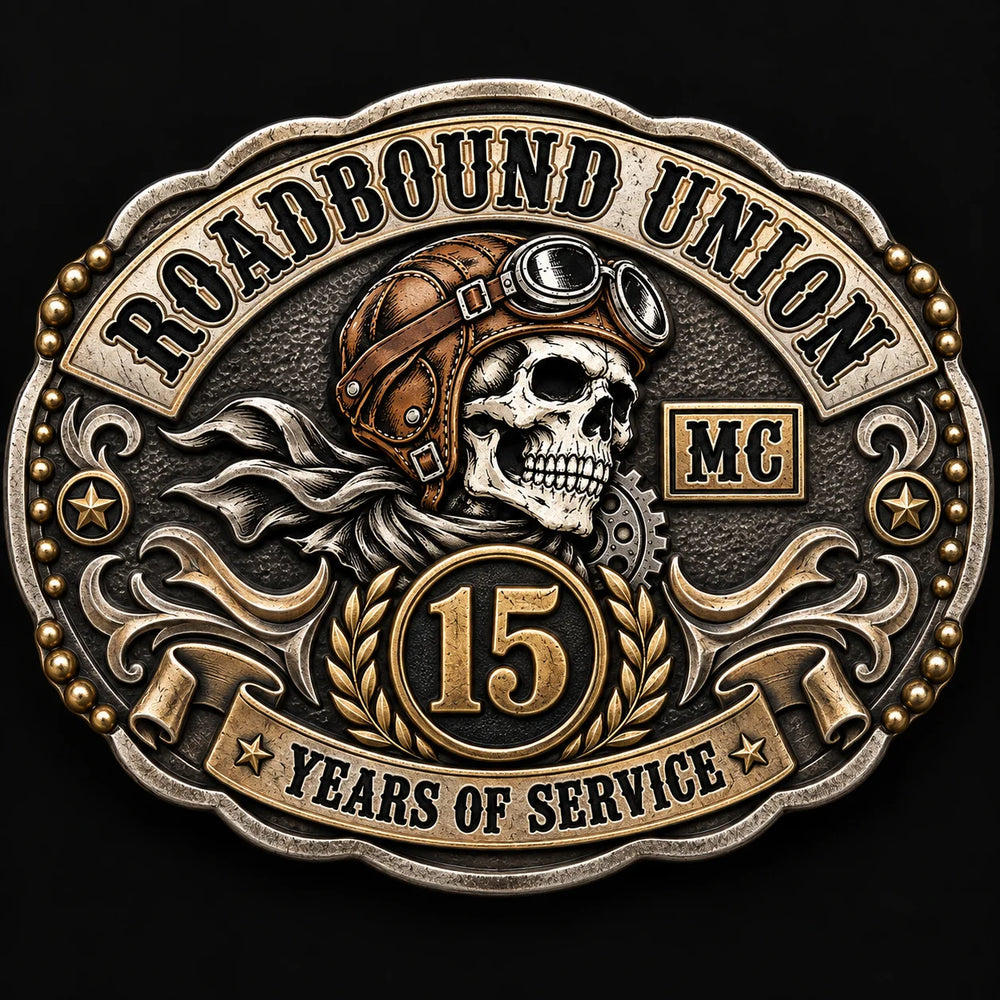 Roadbound Union motorcycle club years of service personalized belt buckle