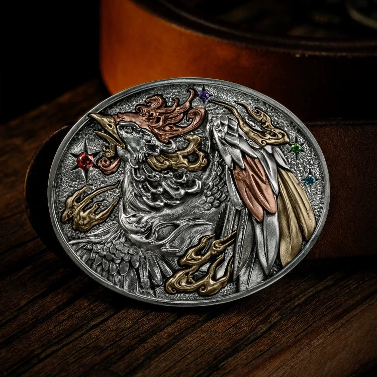 Phoenix Reborn Mixed-Metal Biker Belt Buckle product view