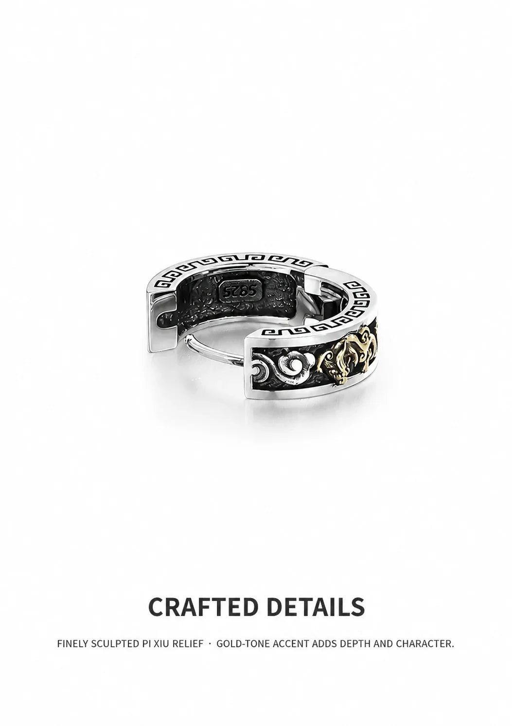 Pi Xiu hoop earrings crafted relief details in English
