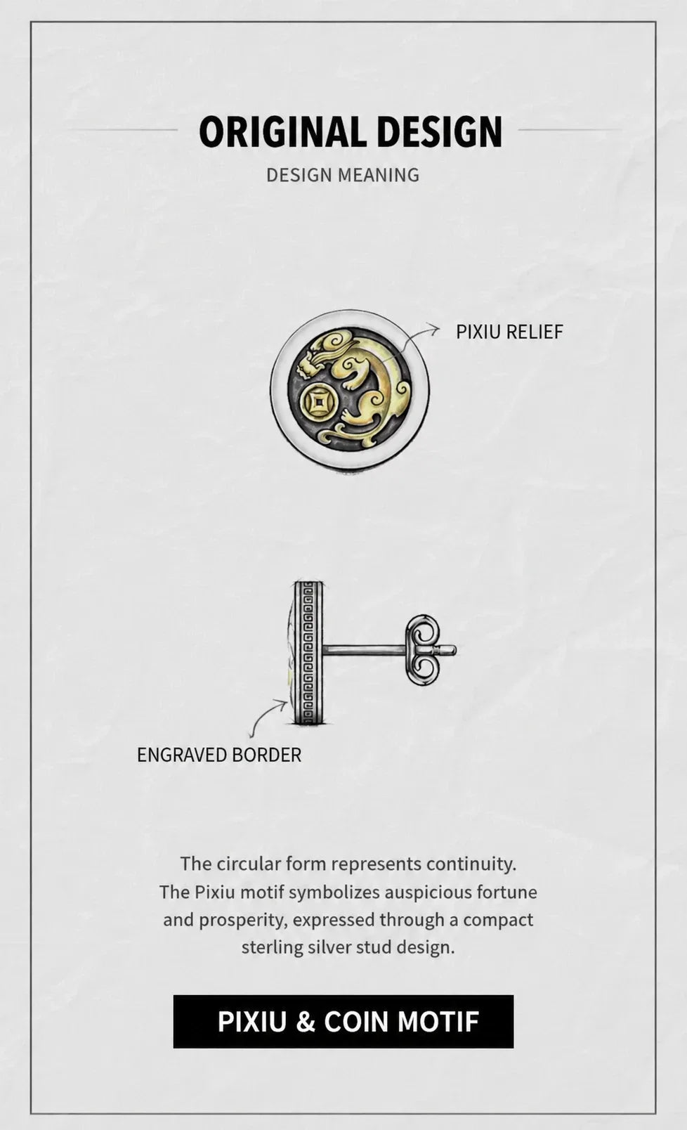 Sterling Silver Pixiu Coin Stud Earrings - design meaning