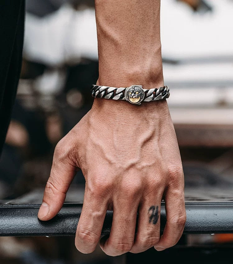 Pixiu Sterling Silver Biker Bracelet – design view 1
