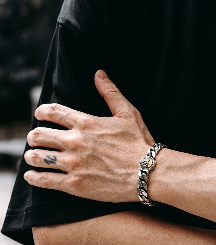 Pixiu Sterling Silver Biker Bracelet – design view 2