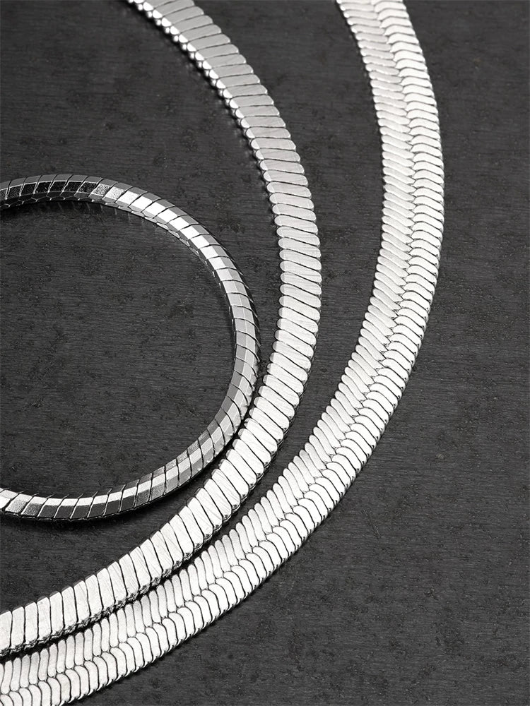 platinum finish snake chain silver biker necklace view 1