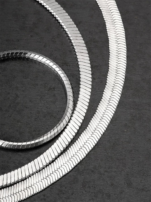 platinum finish snake chain silver biker necklace view 1