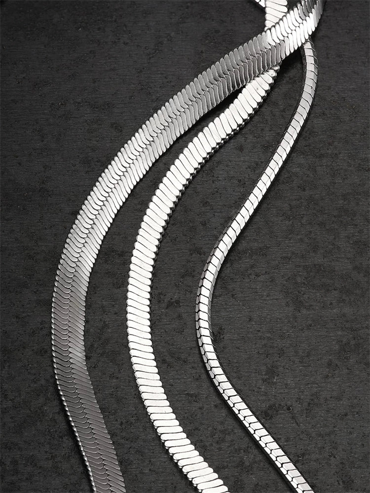 platinum finish snake chain silver biker necklace view 2