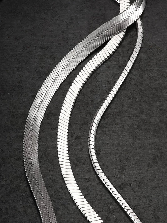 platinum finish snake chain silver biker necklace view 2