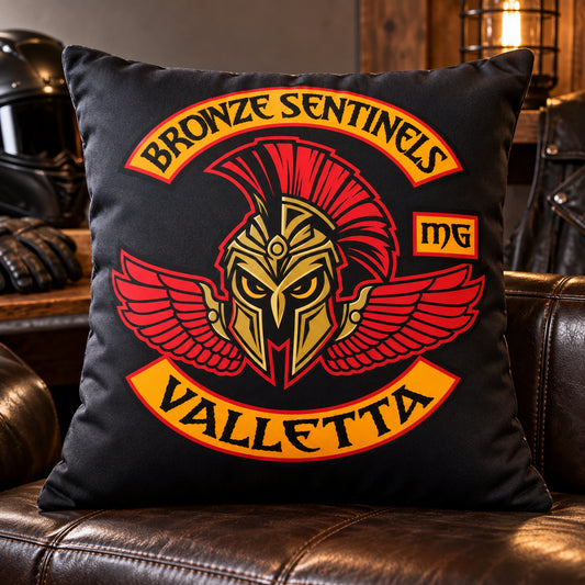 Smooth polyester motorcycle club cushion showing detailed custom artwork.