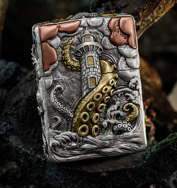 Poseidon Sea God 3D Relief Biker Lighter – clean product detail view 1