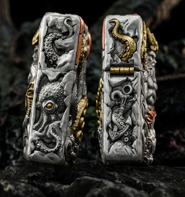Poseidon Sea God 3D Relief Biker Lighter – clean product detail view 2