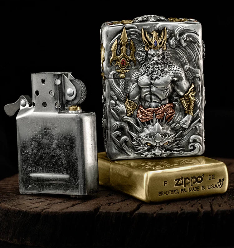 Poseidon Sea God 3D Relief Biker Lighter – clean product detail view 4