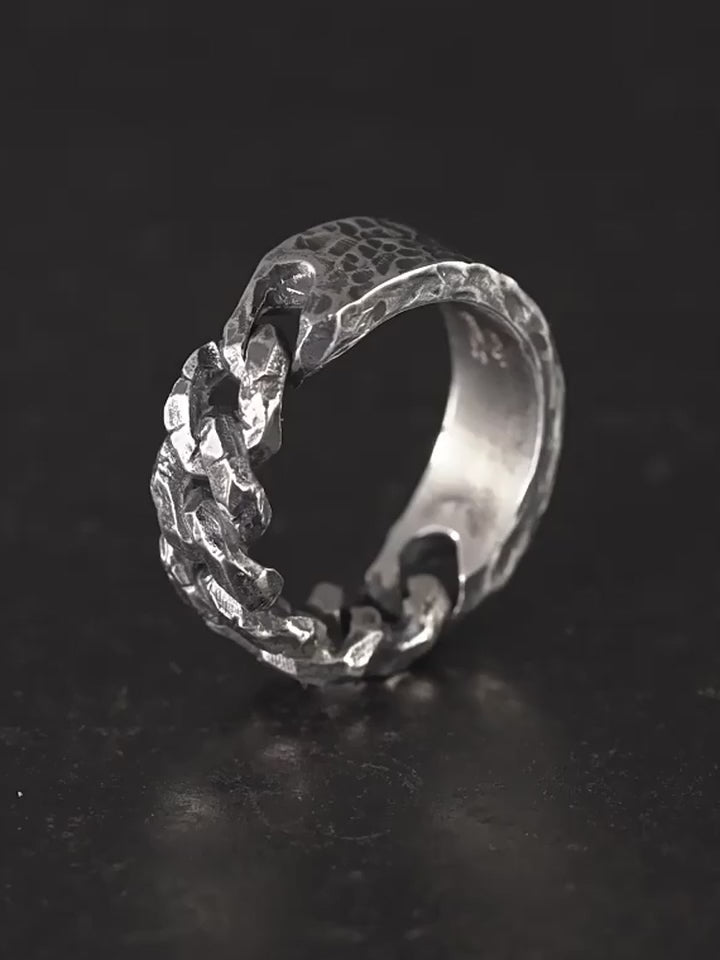 Chain and Hammered 925 Sterling Silver Biker Band Ring product video