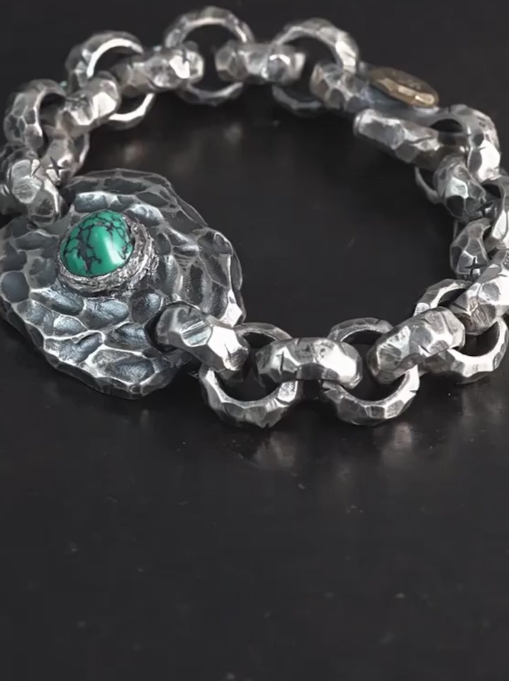 Turquoise Engraved 925 Silver Biker Bracelet product video