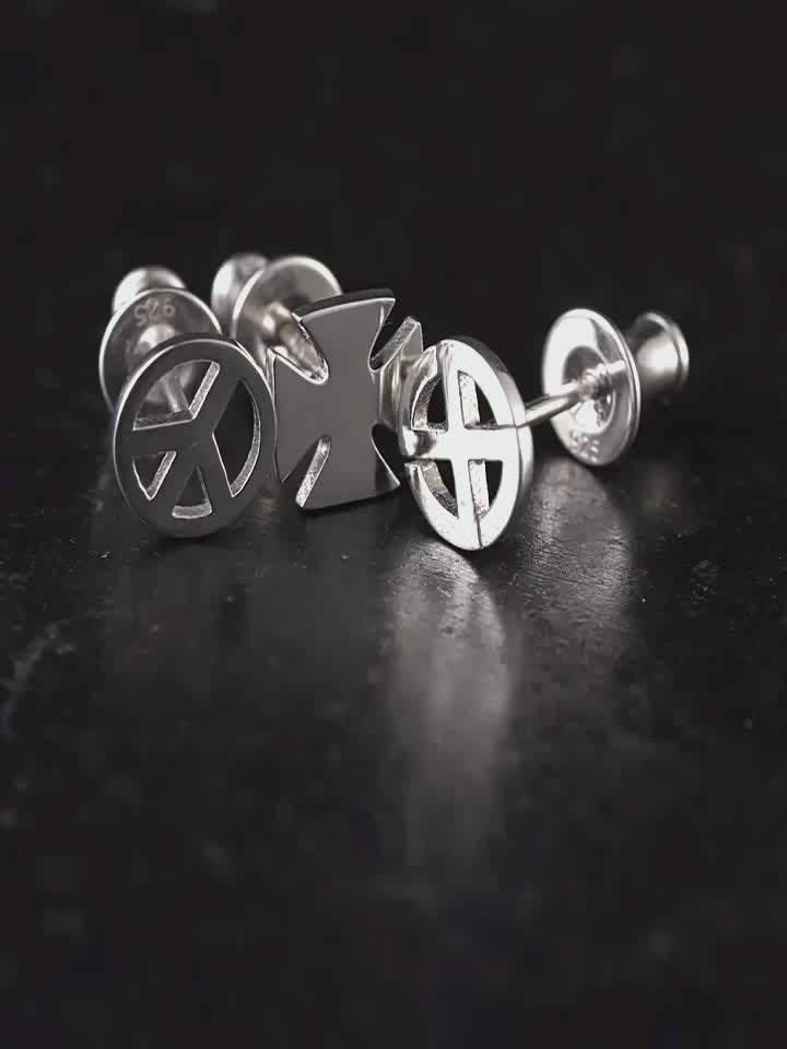 Symbol sterling silver biker stud earring video