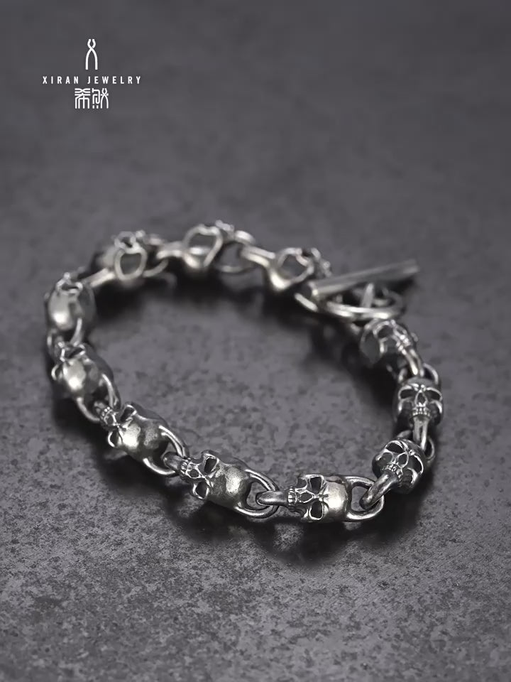 Solid Skull 925 Sterling Silver Biker Bracelet product video