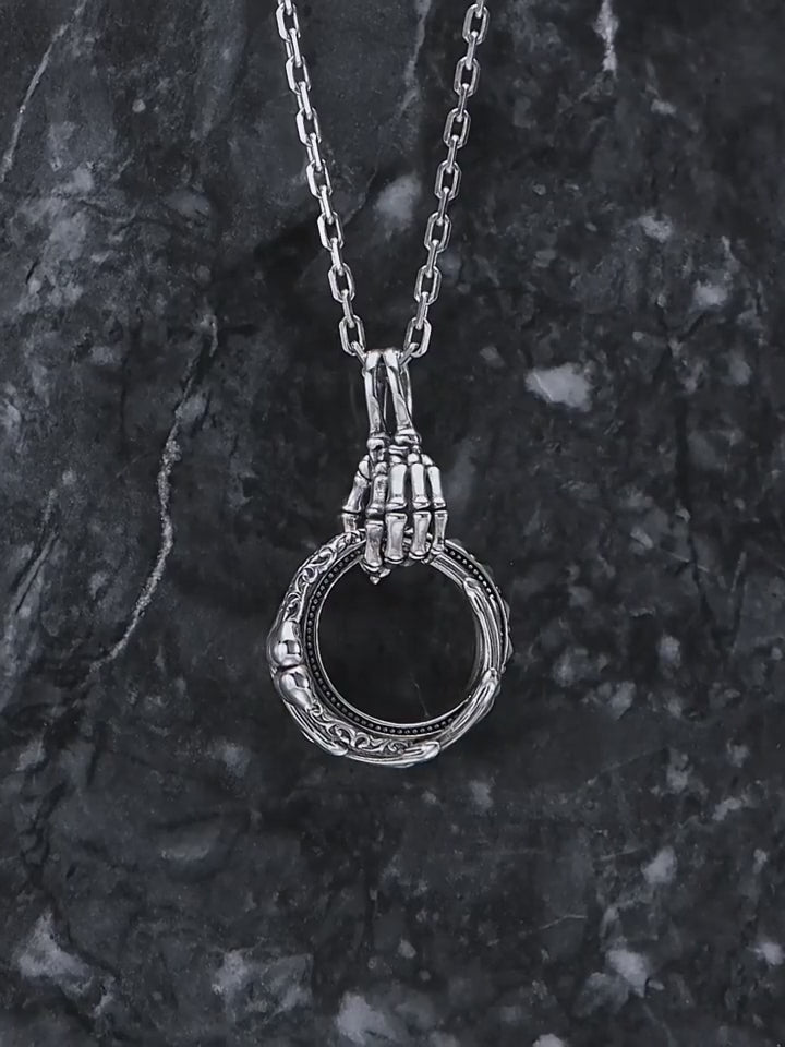 Skull Hand Hope Ring Sterling Silver Biker Pendant — product video