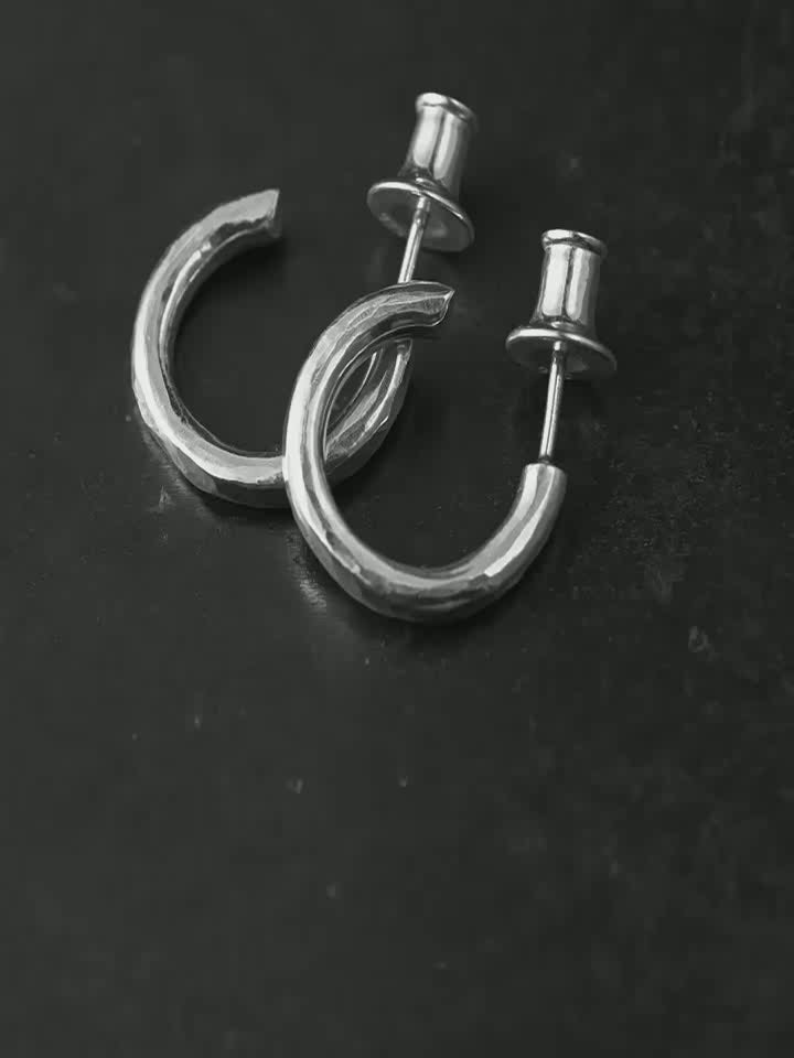 Hammered sterling silver biker hoop earring video