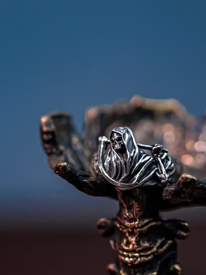 Grim Reaper 925 Sterling Silver Biker Ring — product video