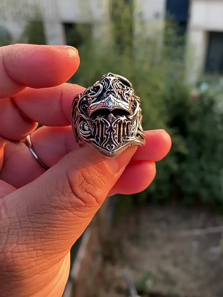 Medieval Knight Armor 925 Sterling Silver Biker Ring — product video