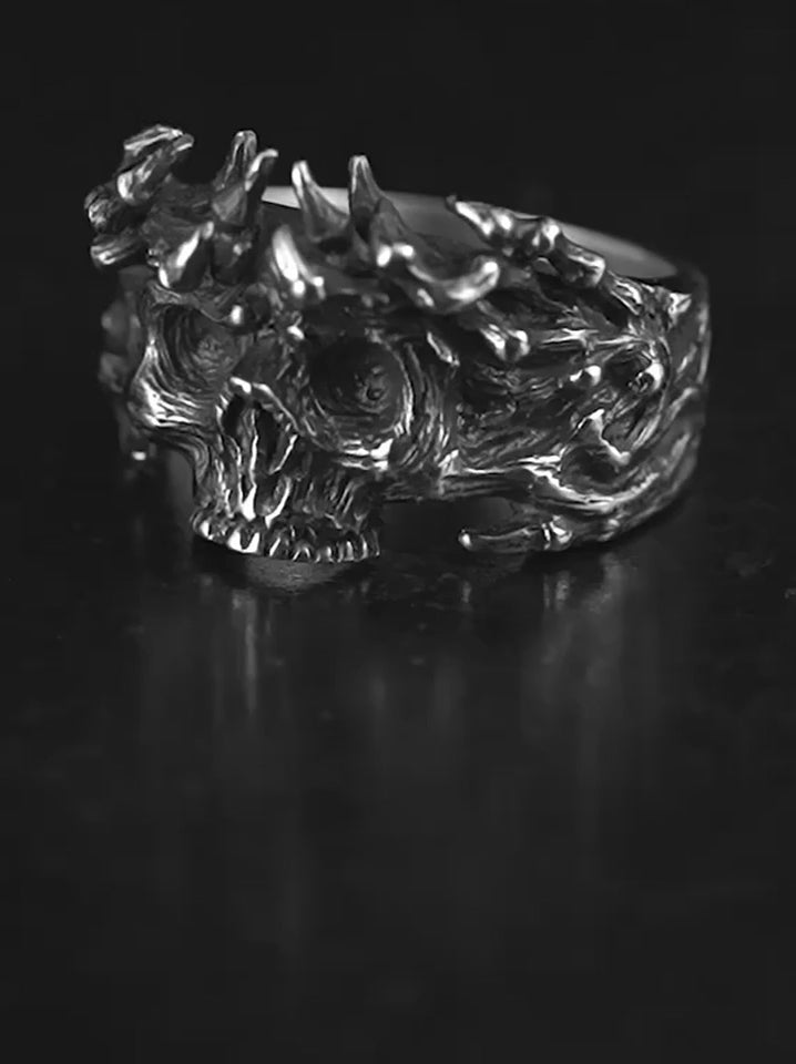 Thorn Crown Skull 925 Sterling Silver Biker Ring product video