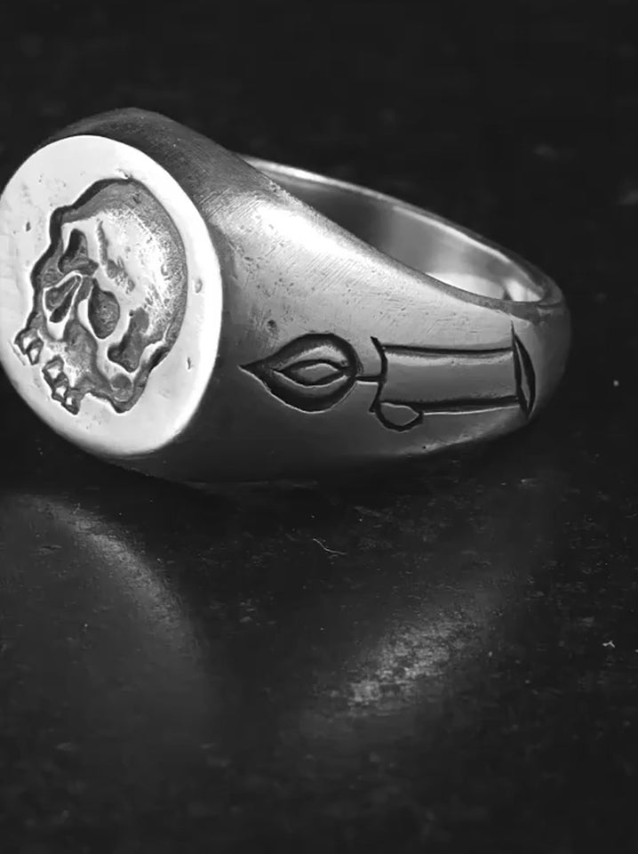 Recessed Skull 925 Sterling Silver Biker Signet Ring product video