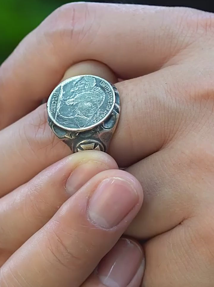Buffalo Nickel 925 Sterling Silver Biker Signet Ring product video