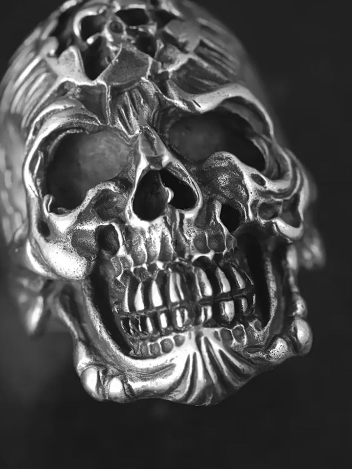 Crowned Demon Skull 925 Sterling Silver Biker Ring product video