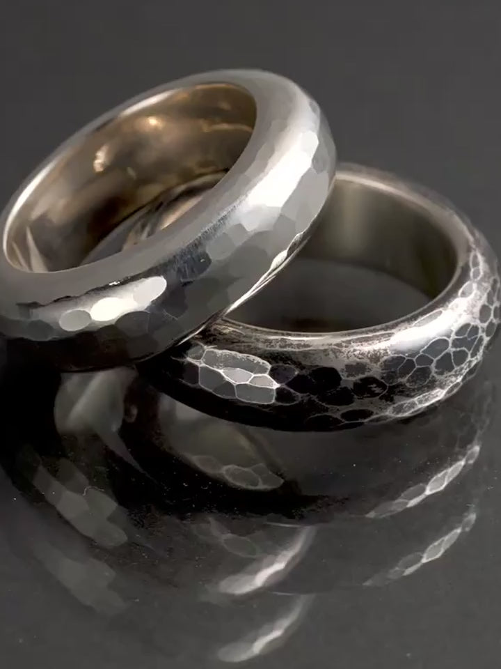 Couples Hammered 925 Sterling Silver Biker Band Ring product video