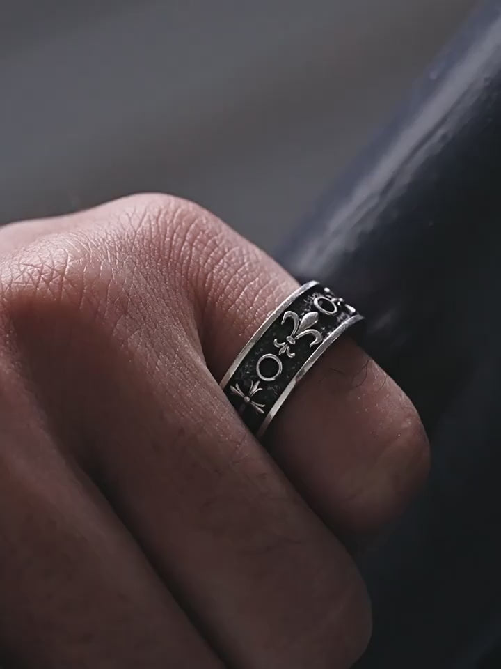 Iris Flower Relief Sterling Silver Biker Ring - product video