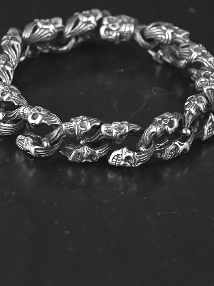 Flower Demon Skull 925 Silver Biker Bracelet product video