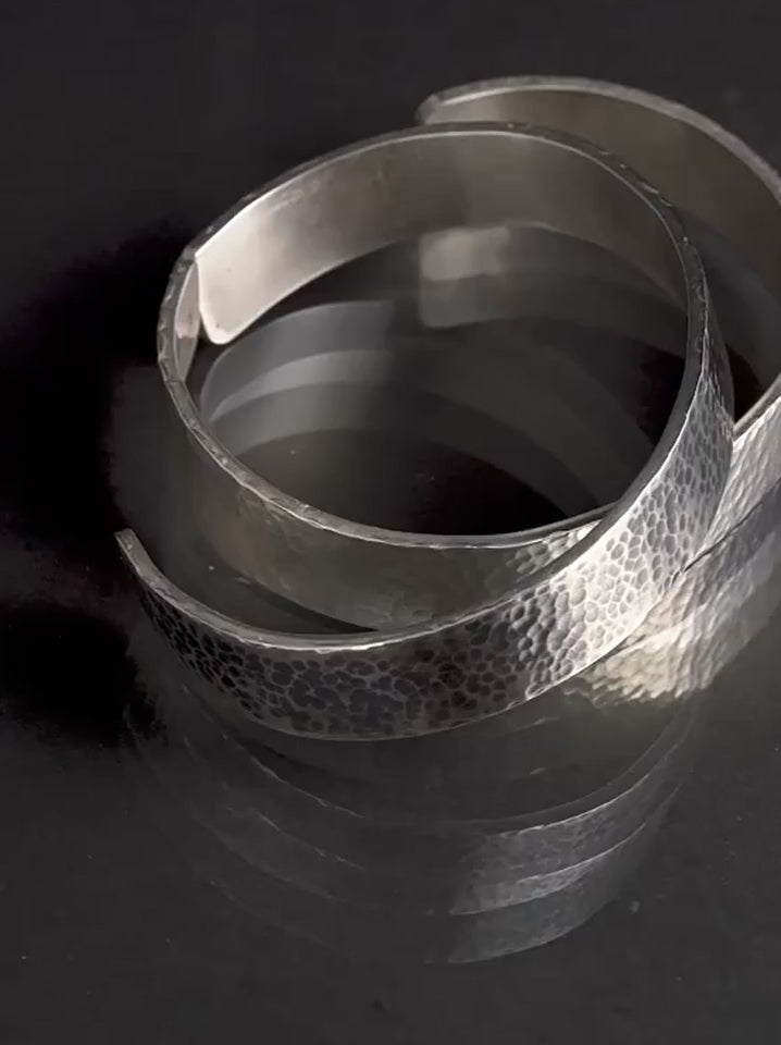 Hand-Hammered Flat 925 Silver Cuff Bracelet seamless product video