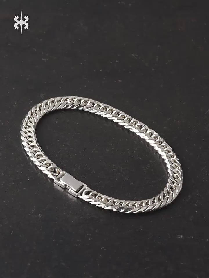 7mm Eight-Cut 925 Sterling Silver Curb Chain Bracelet product video
