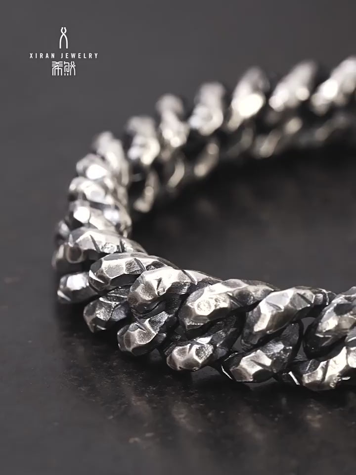 11mm Hand-Hammered 925 Sterling Silver Biker Bracelet product video