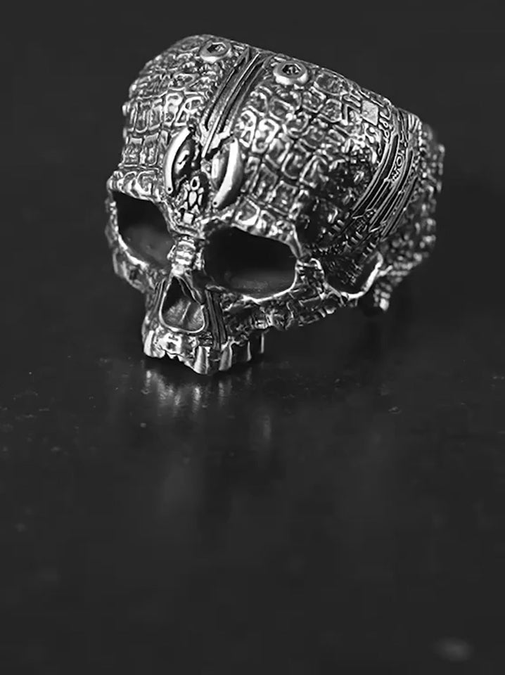 Cyber Skull 925 Sterling Silver Biker Ring product video