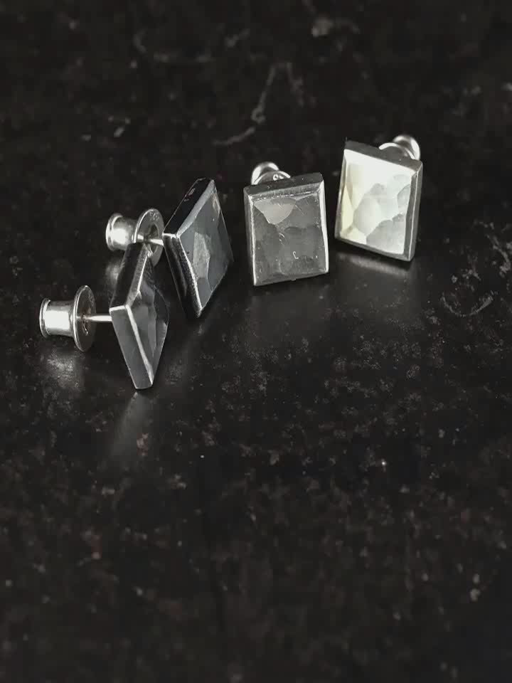 Hammered square sterling silver biker stud earring video