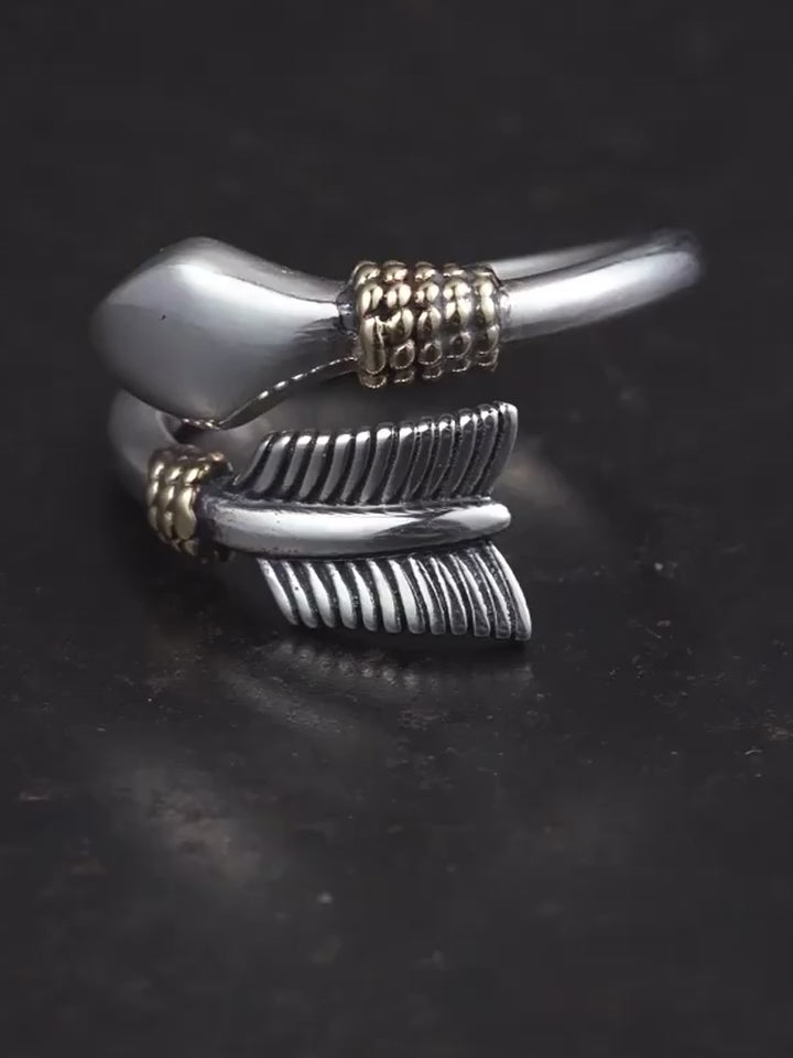 Arrow & Feather Adjustable 925 Sterling Silver Biker Ring product video