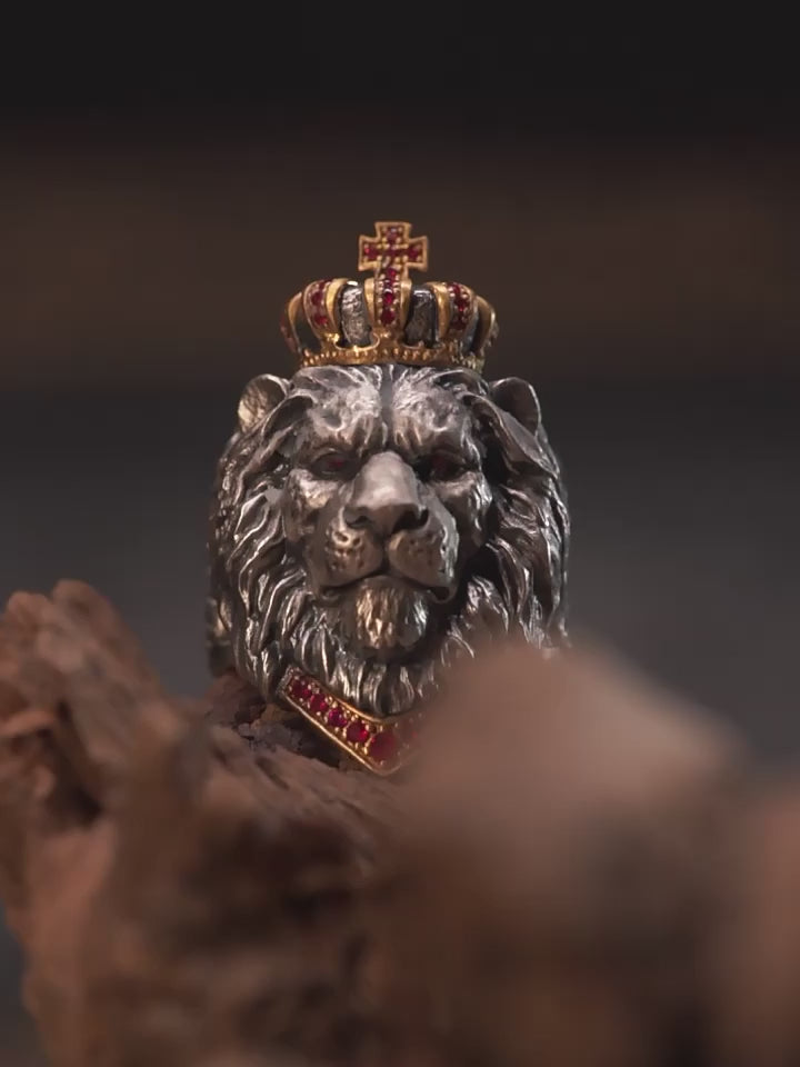 Lion King Gemstone 925 Sterling Silver Biker Ring product video