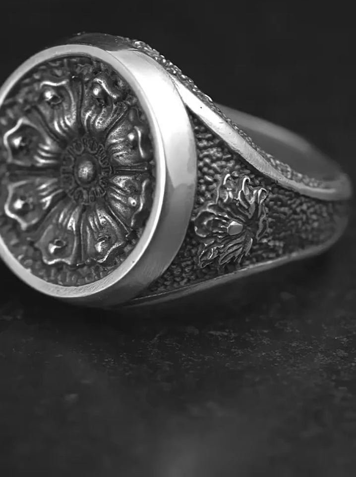 Skull Flower 925 Sterling Silver Biker Signet Ring product video