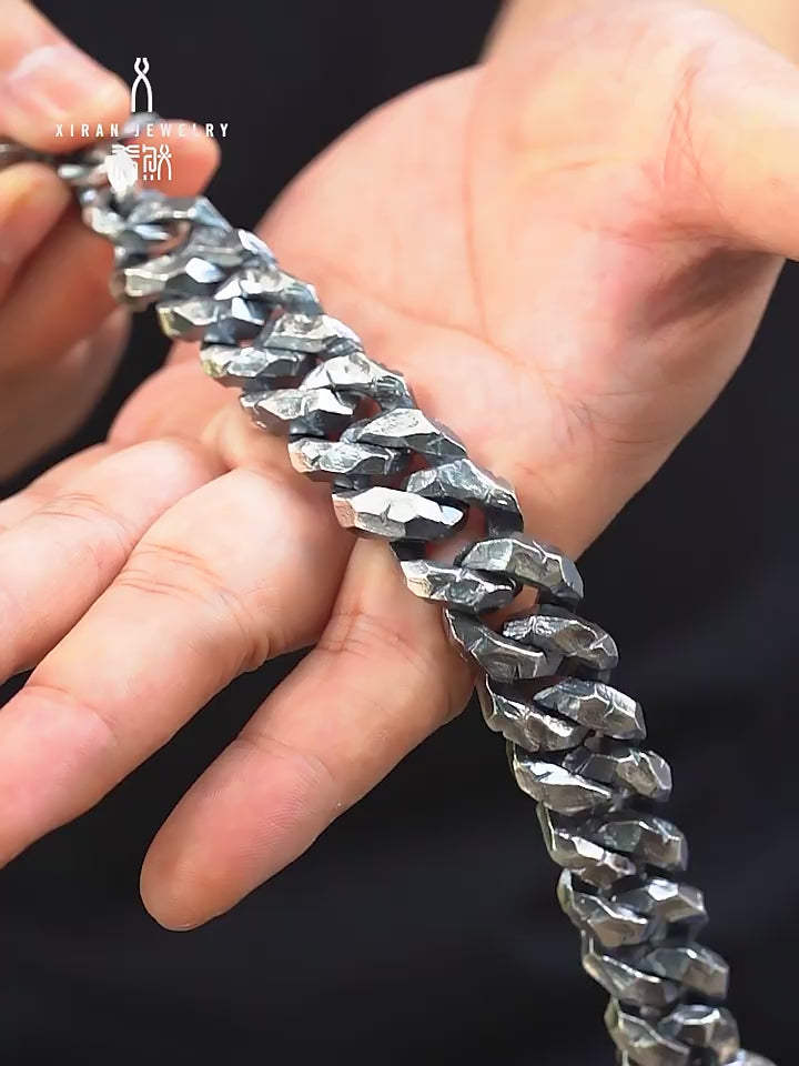 20mm Hand-Engraved 925 Silver Cuban Link Bracelet product video