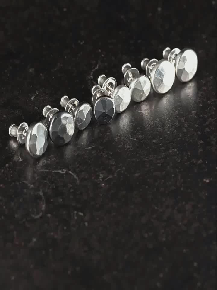 Hammered round sterling silver biker stud earring video