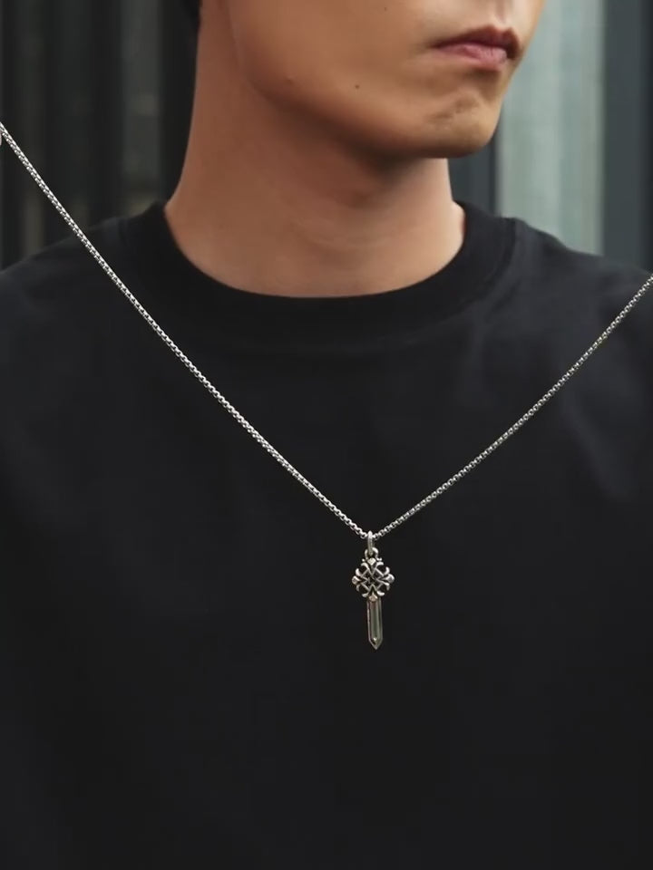 Fleur-de-Lis Sword Cross Sterling Silver Pendant — product video