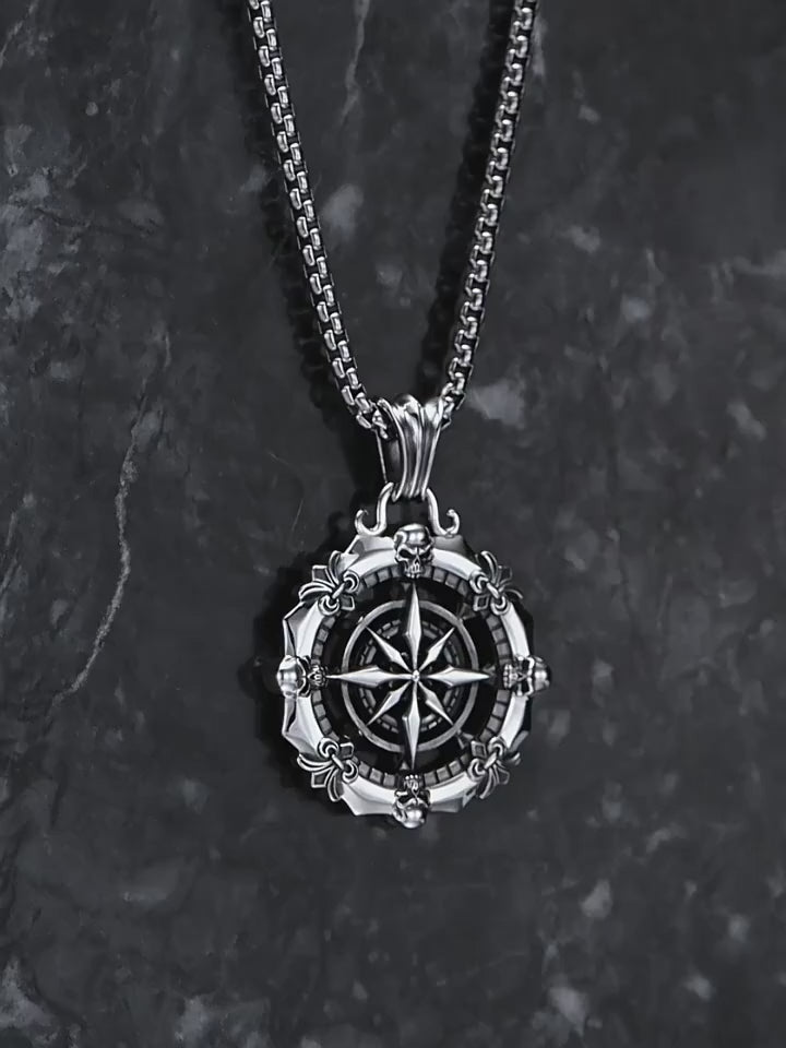 Fleur-de-Lis Compass Sterling Silver Biker Pendant — product video
