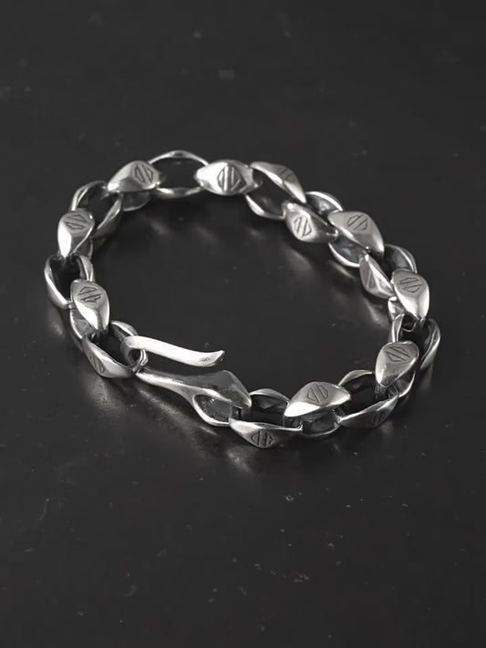 Antiqued sterling silver biker hook chain bracelet video