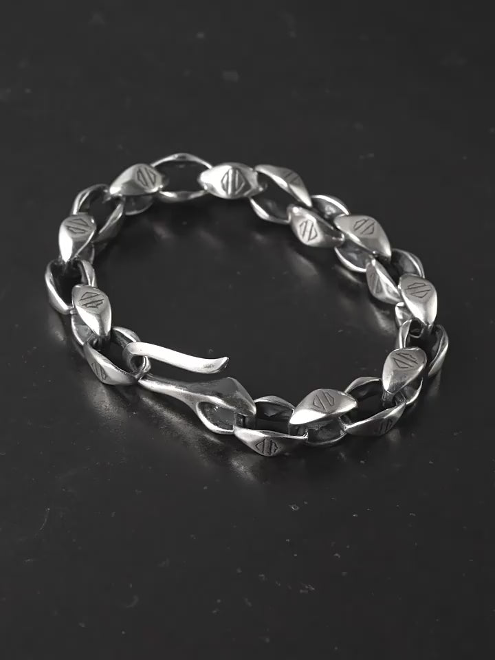 Antiqued sterling silver biker hook chain bracelet video