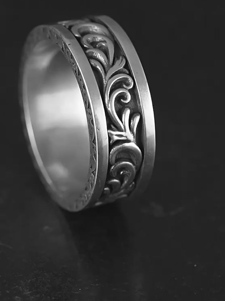 Arabesque Scroll 925 Sterling Silver Biker Band product video