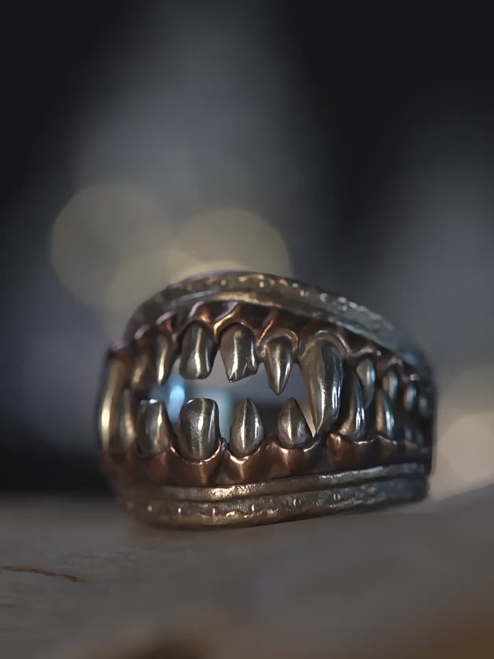 Fierce Teeth Skull 925 Sterling Silver Biker Ring product video