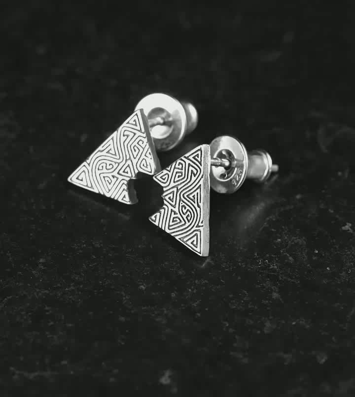 Cloud thunder triangle sterling silver biker stud earring product video