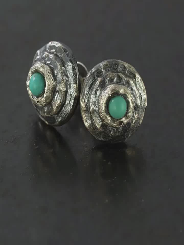 Natural turquoise sterling silver biker stud earring video