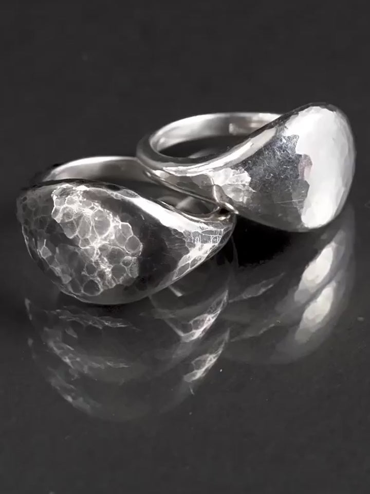 Hammered Oval 925 Sterling Silver Biker Signet Ring product video